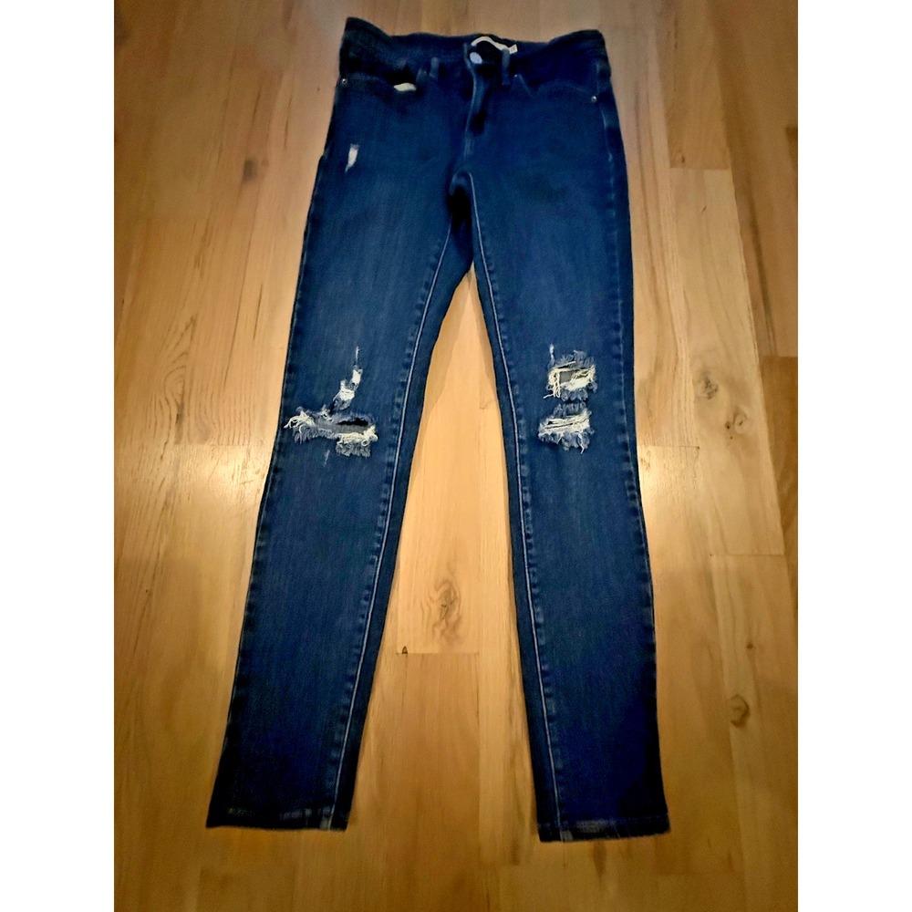 Levis 711 Skinny Jeans Womens 27 Distressed Mid Rise Dark Wash Stretch Denim